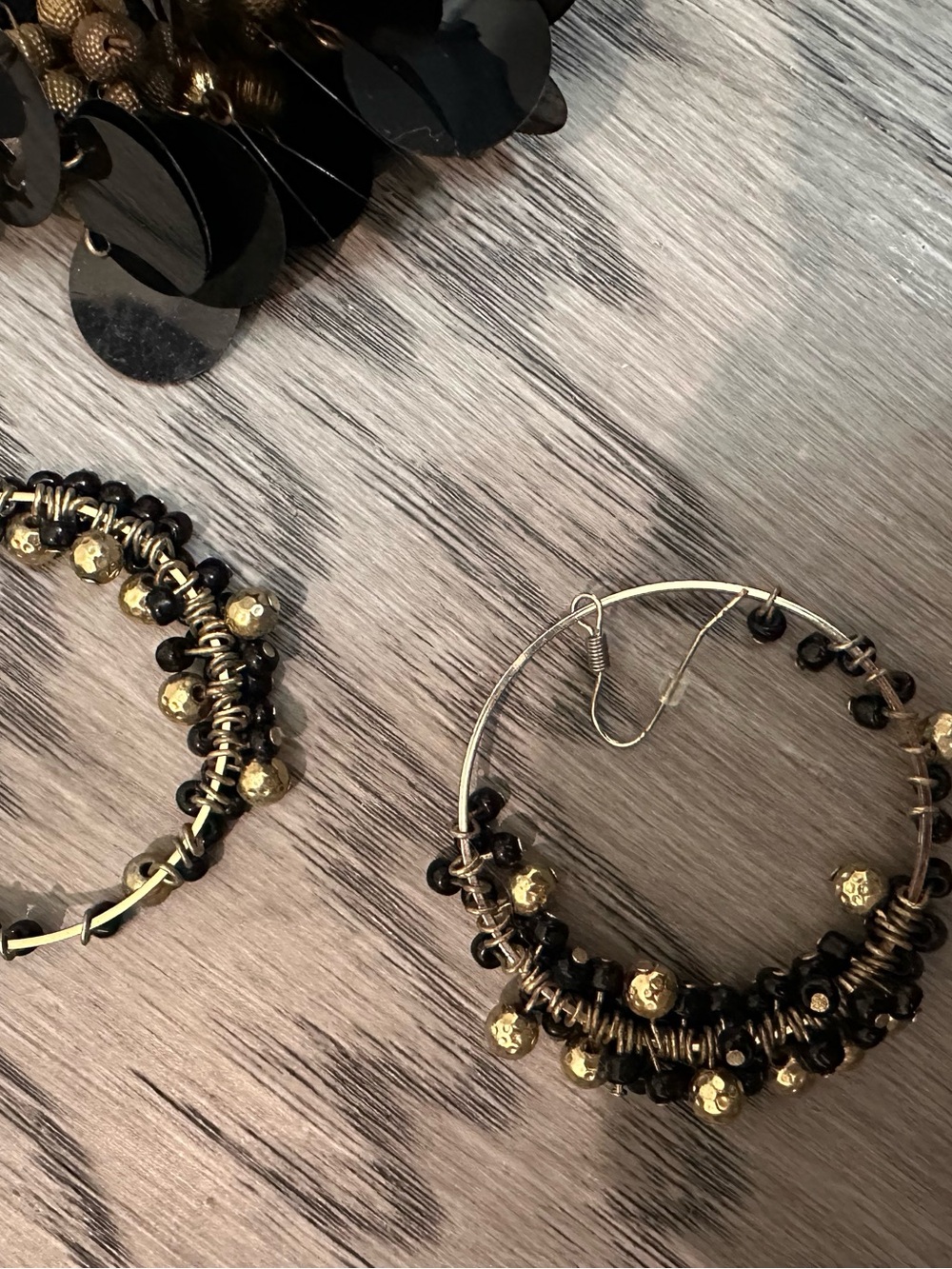 Gold & Black Sequin Cluster Dangle Earrings - Picture 5 of 7